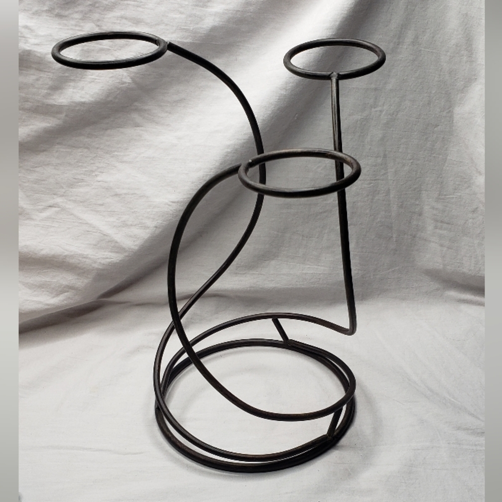 Modern Black Metal Candle Holder Undulating Circles 3 Mini Pillar
